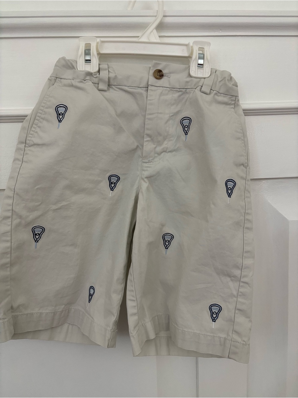 Boys Vineyard Vines Tan Embroidered Lacrosse Motif Flat Front Shorts